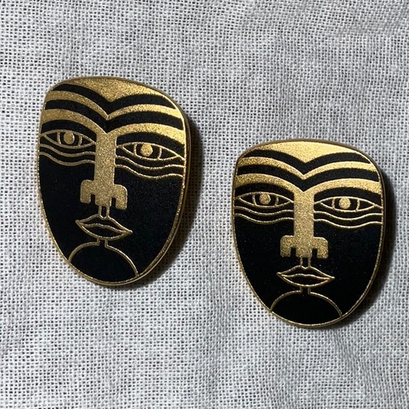 Laurel Burch Māori Post and Clutch Earrings 80s Vintage - Picture 1 of 9